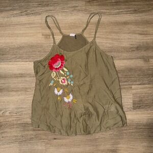 Akemi +‎ Kin Anthropologie Tank Top Large Olive Green Floral Embroidered